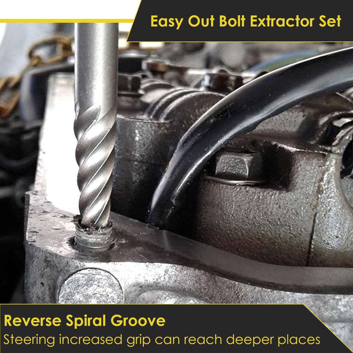 Topec reverse spiral groove design emphasizes strong grip on damaged fasteners.