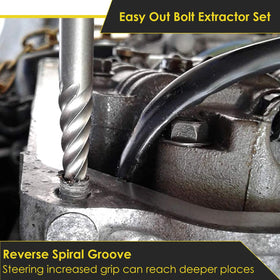 Topec reverse spiral groove design emphasizes strong grip on damaged fasteners.