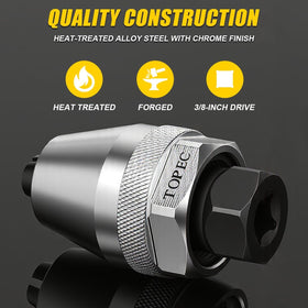 Topec CR-MO steel construction highlights durability for heavy-duty bolt extraction.