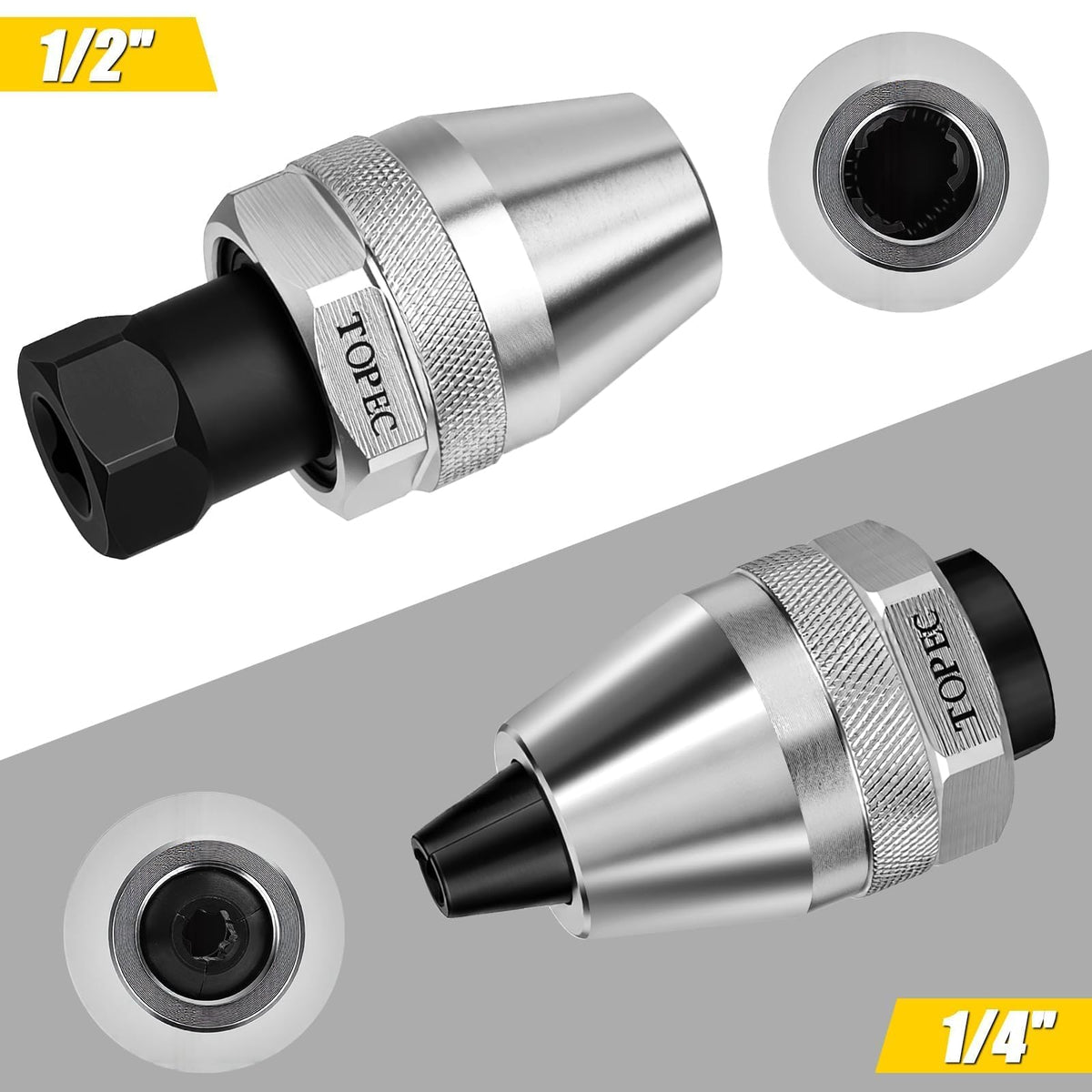 Topec stud extractor in use on a seized exhaust stud in auto repair.