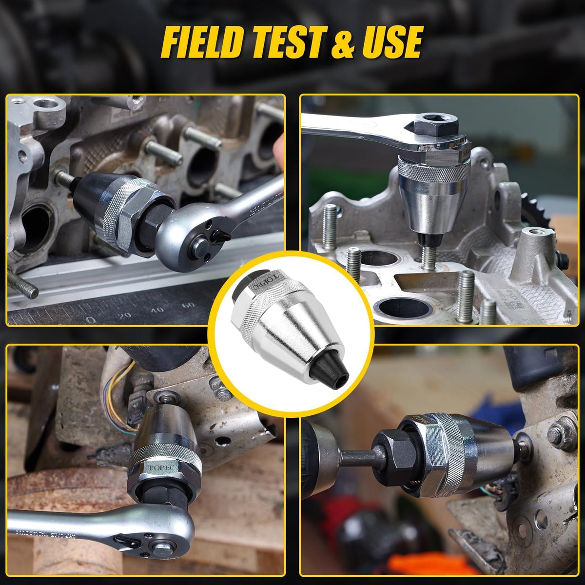 Topec tool in a workshop demonstrating versatile use on damaged fasteners.