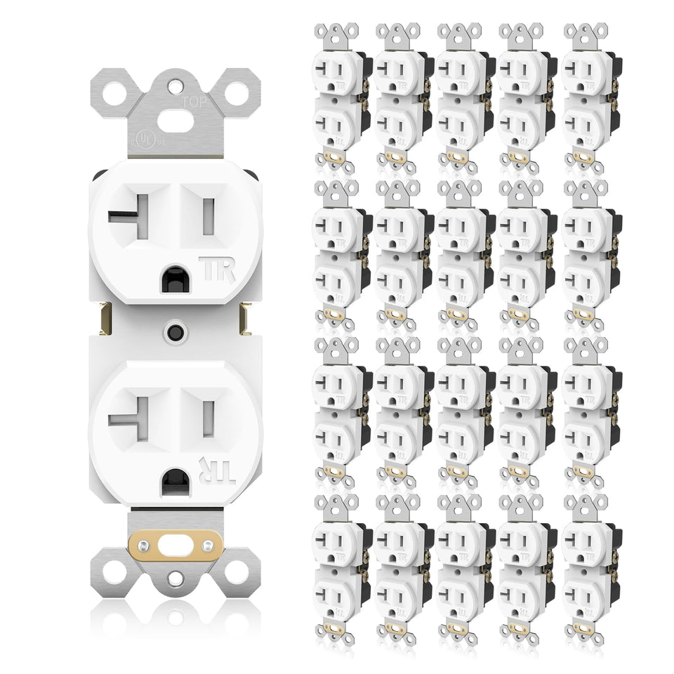 TOPELER 20A outlet front view with tamper-resistant housing for safety