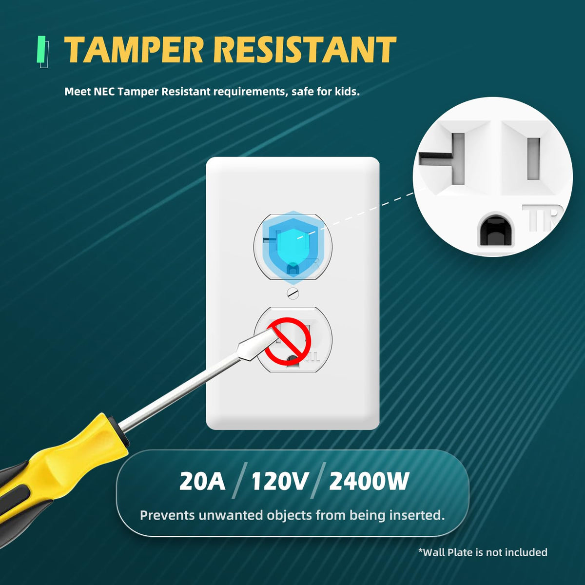 TOPELER 20A tamper-resistant shutters preventing access to the receptacle