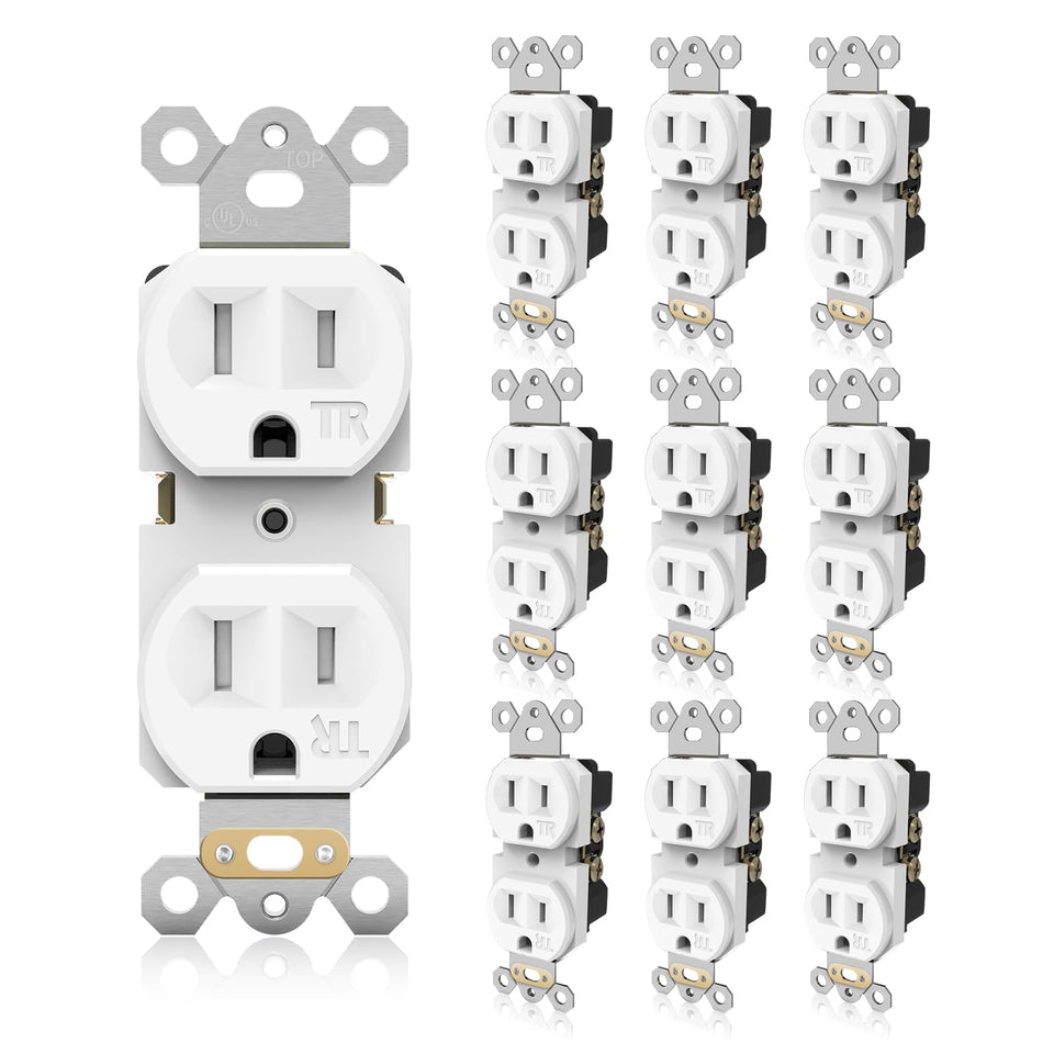 TOPELER standard wall outlet front view highlighting durable polycarbonate construction.