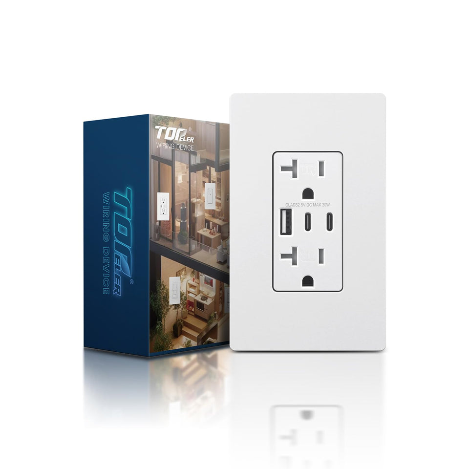 TOPELER wall outlet with 3 USB ports for versatile charging.