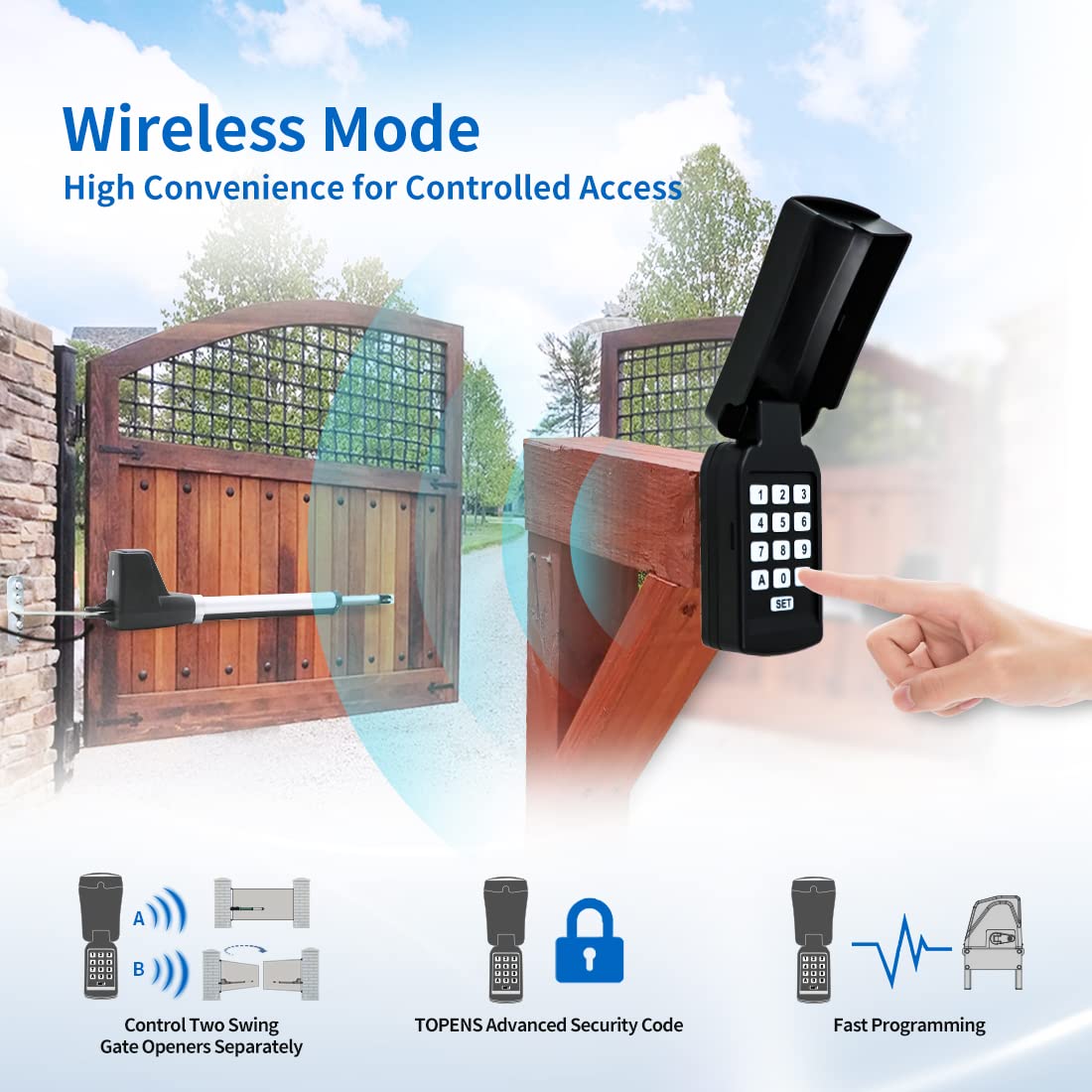 TOPENS TC188 keypad illuminated for nighttime visibility and easy use.