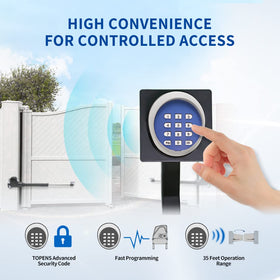 TOPENS TKP3 keypad mounted on a gate for convenient entry control.