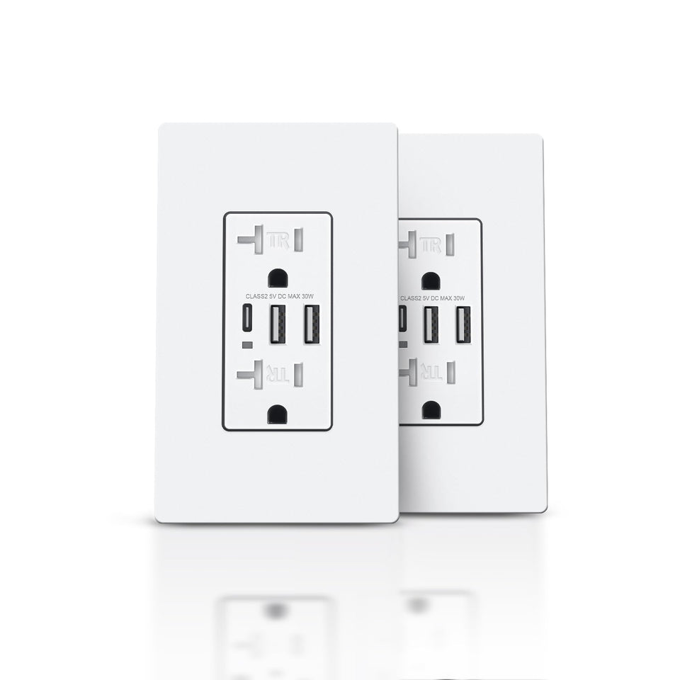 TOPELER USB-C wall outlet front view for convenient family charging.