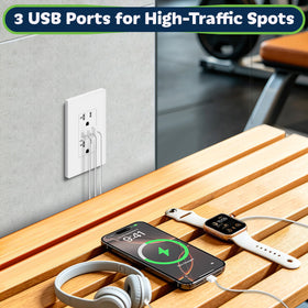 TOPGREENER 20A receptacle detail highlighting electrical capacity and safety
