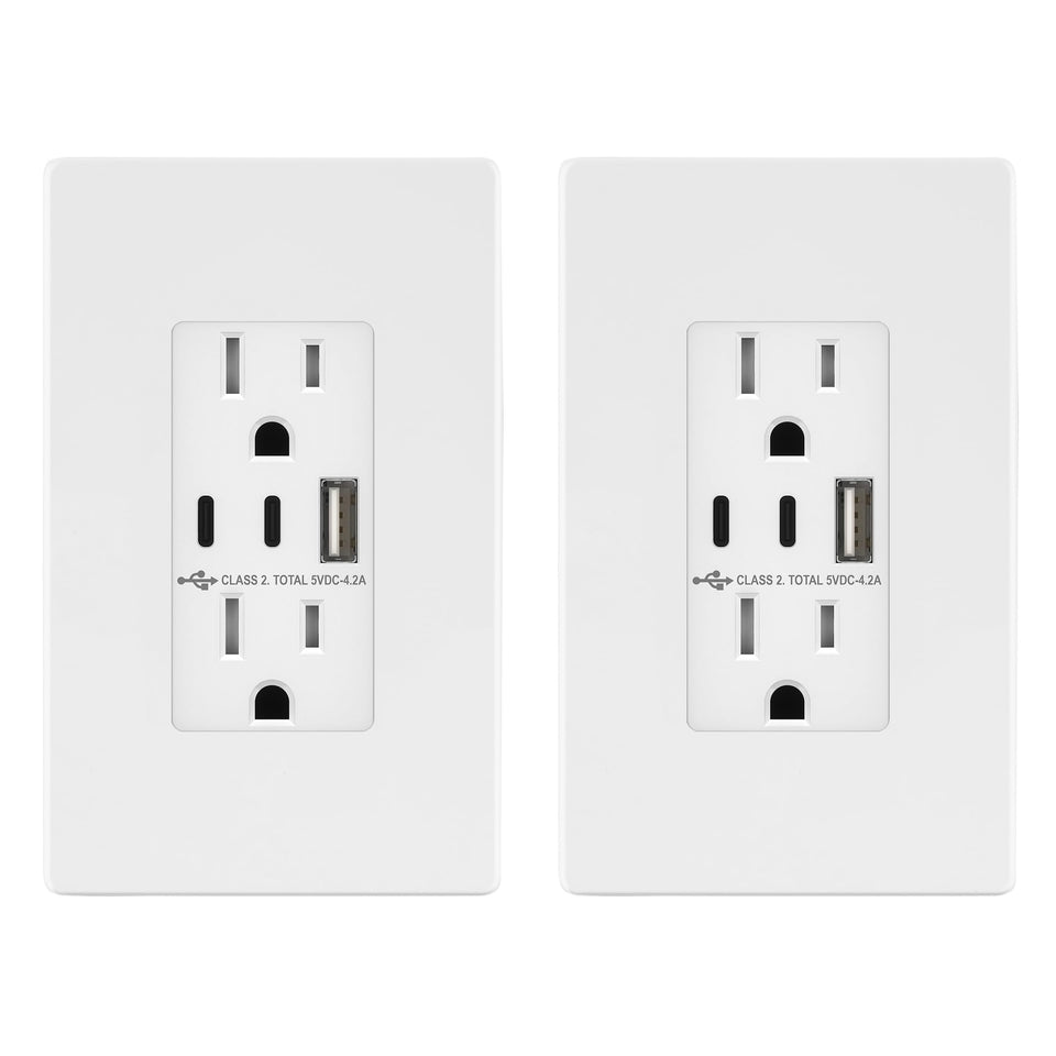 TopGreener 4.2A USB outlet front view with 3 ports for fast charging.