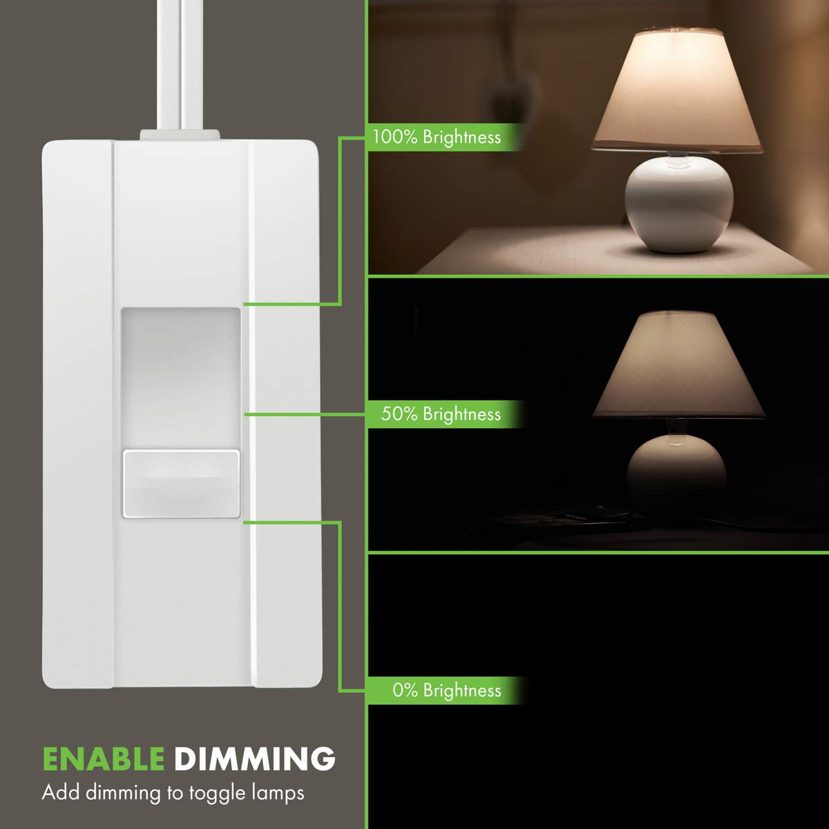 TopGreener dimmer with 6 ft cord for flexible lamp placement