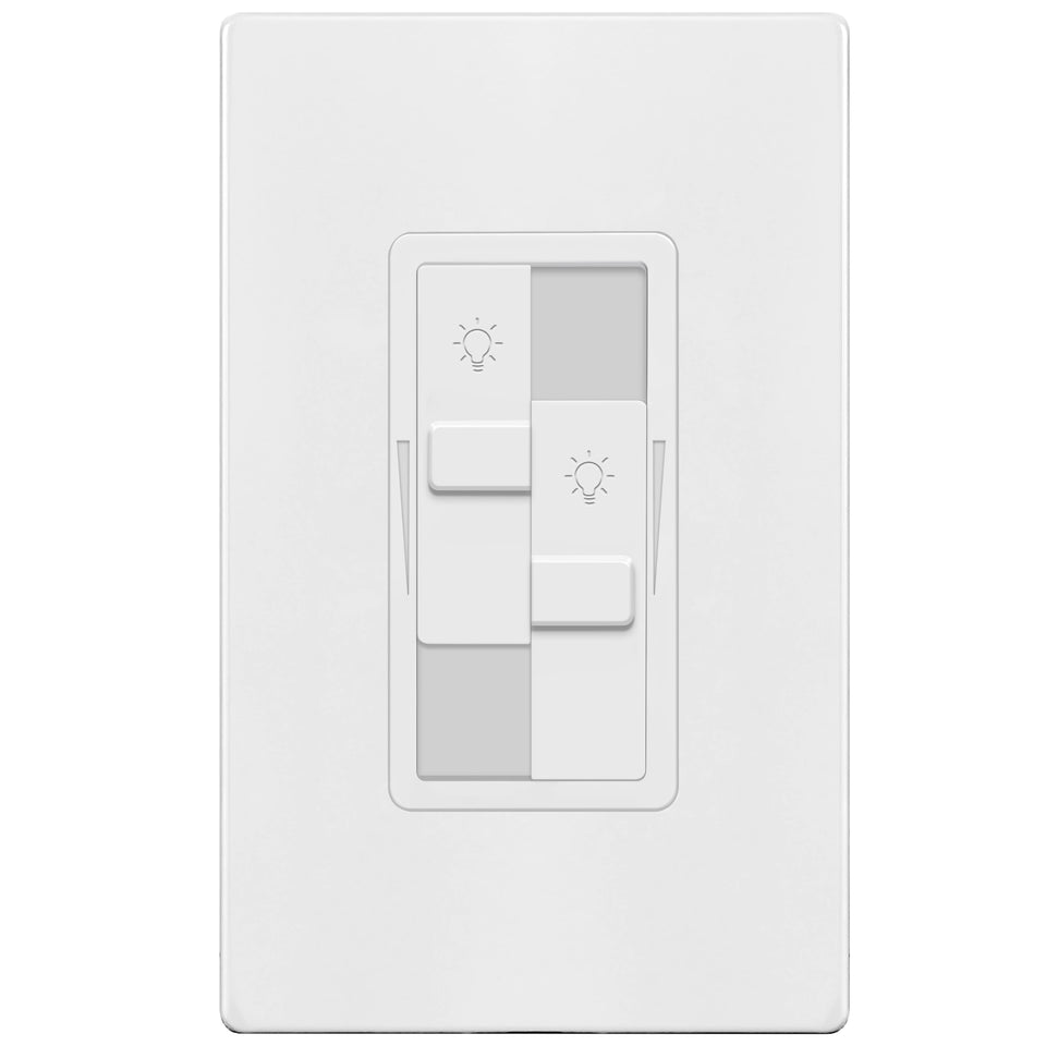 TOPGREENER dual-load dimmer front view with two independent sliders for lights