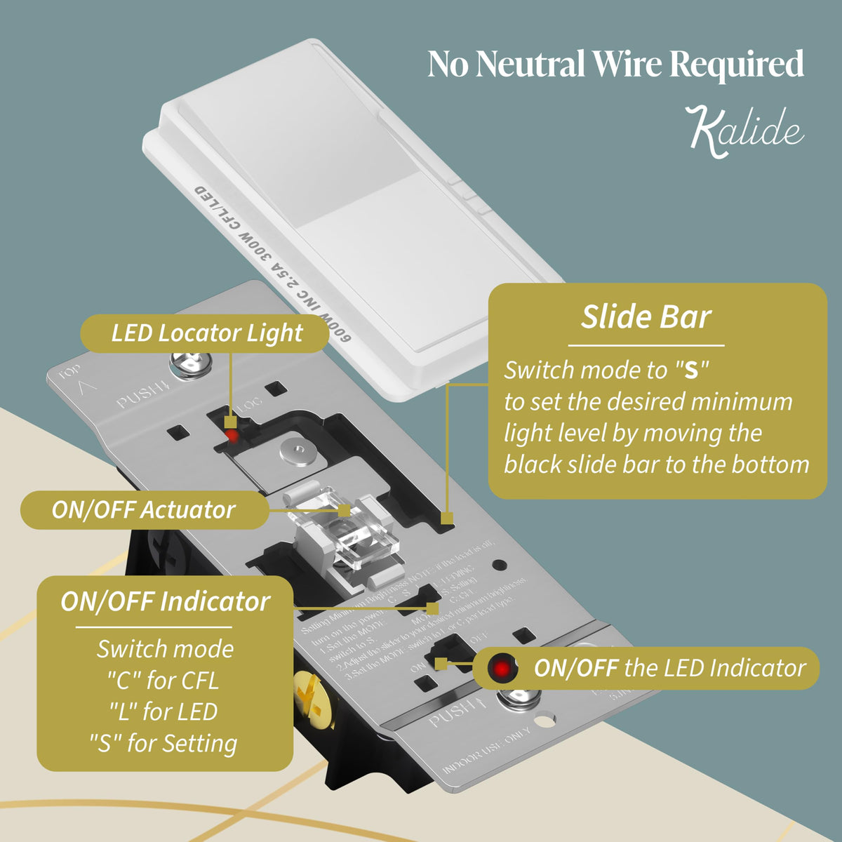 TOPGREENER Kalide dimmer switch 3-way capable for flexible wiring