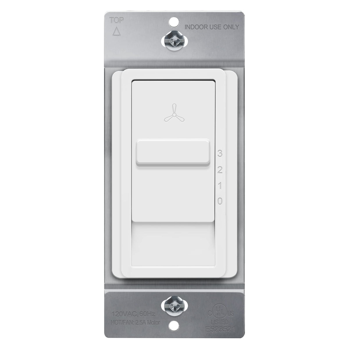 TOPGREENER Kalide switch front view with 3-speed slider for easy fan control.