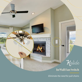 Kalide switch installed in-wall for convenient ceiling fan control.