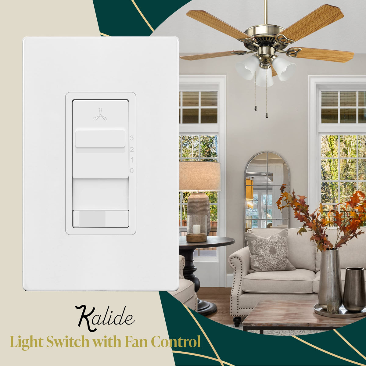 TOPGREENER Kalide slider close-up with three-speed fan control.