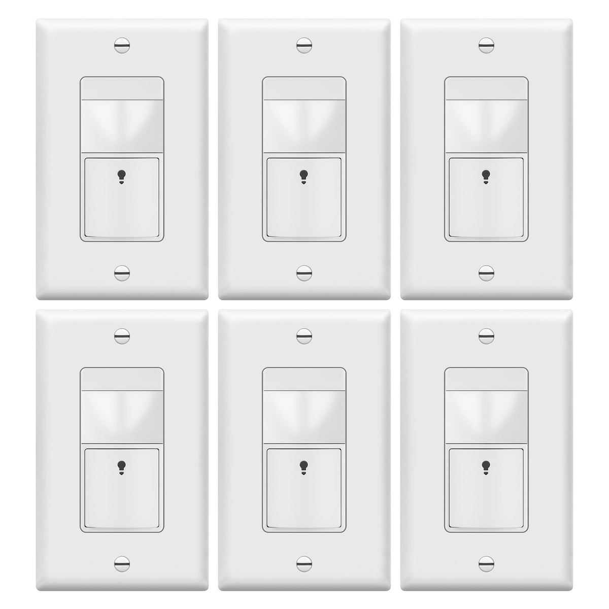 TOPGREENER PIR motion sensor switch front view showing sleek white finish for easy integration