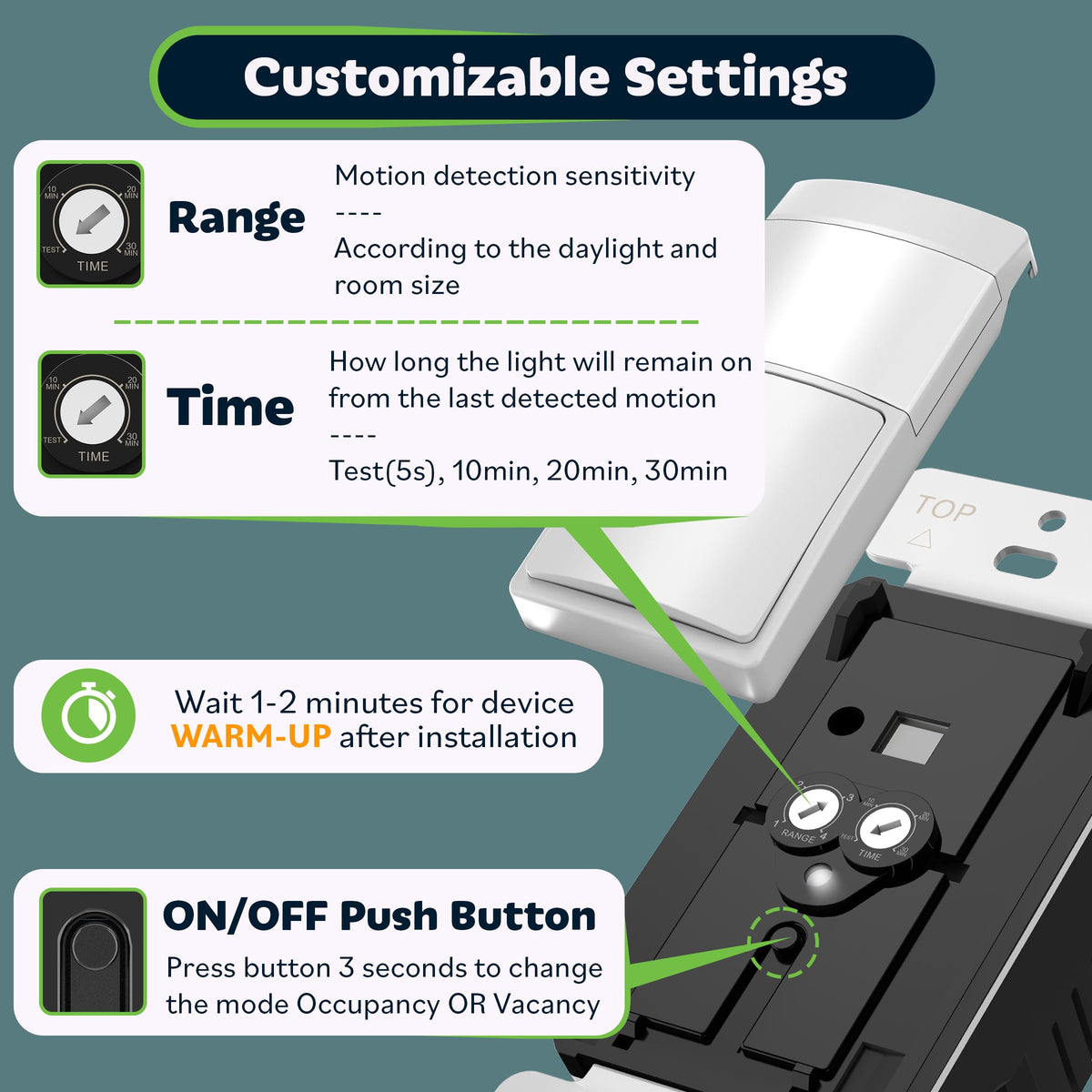 TOPGREENER PIR motion sensor switch wiring setup enabling quick no-neutral installation