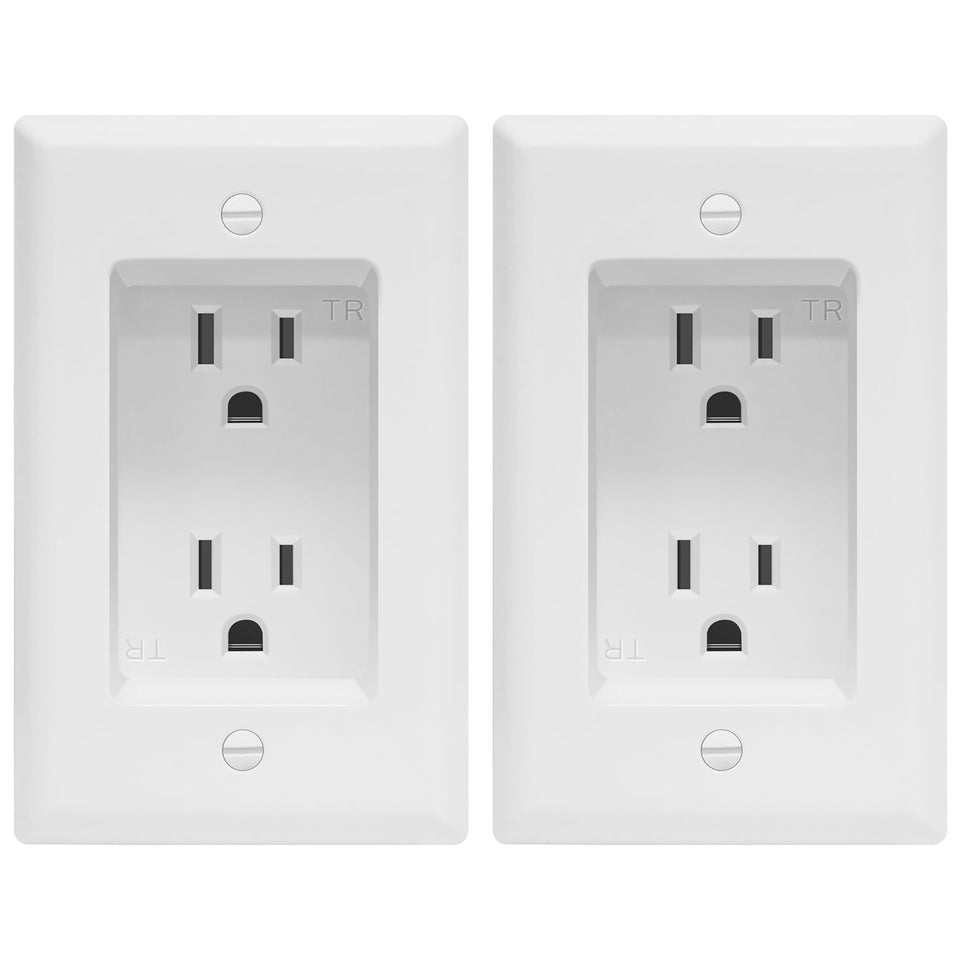 TOPGREENER recessed duplex outlet with white finish for tidy wall setups