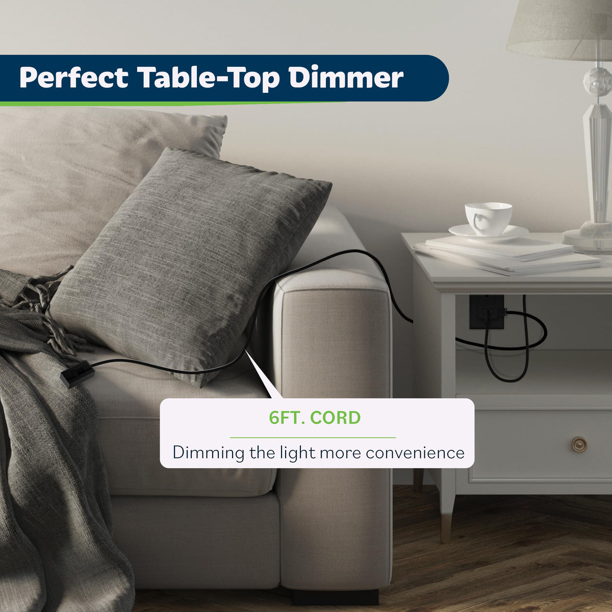 TOPGREENER TGTTDL300-BK dimmer 6-foot cord enables flexible lamp placement