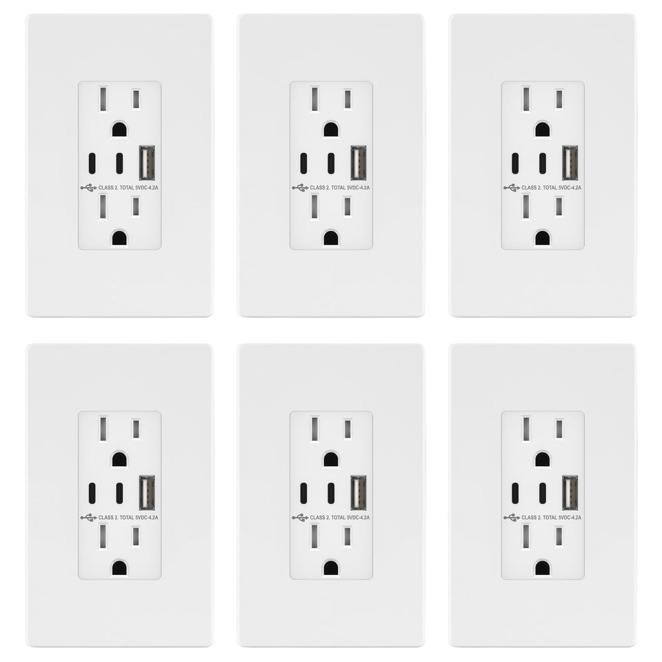 TopGreener TU21542AC2-WSID front view shows a sleek 3-port USB outlet for charging.