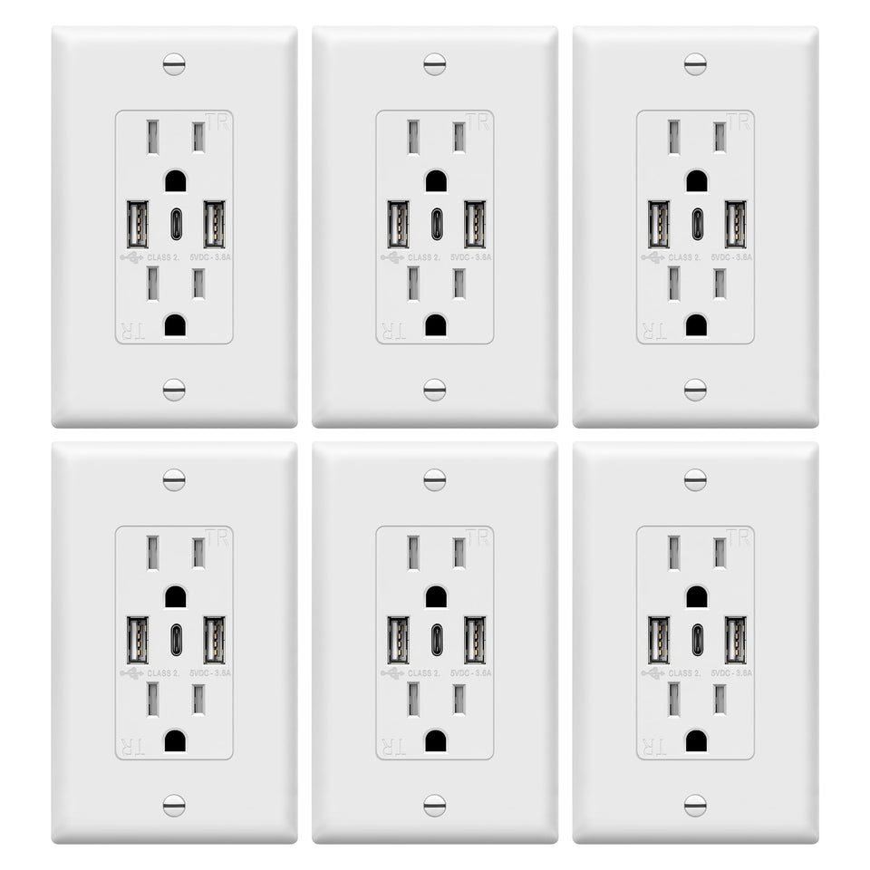 TopGREENER USB outlet 3-port Type-C front view shows compact charging design.