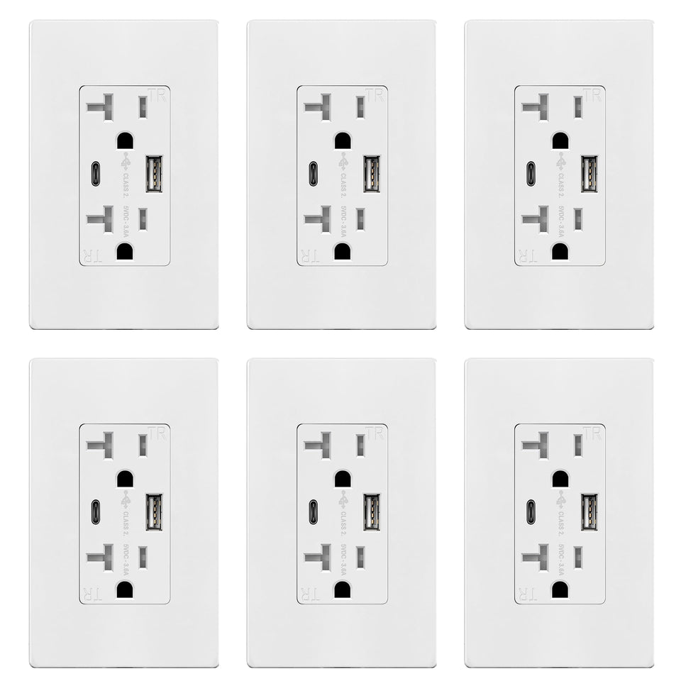 TOPGREENER USB outlet with Type-C and Type-A ports—front view for versatile charging.