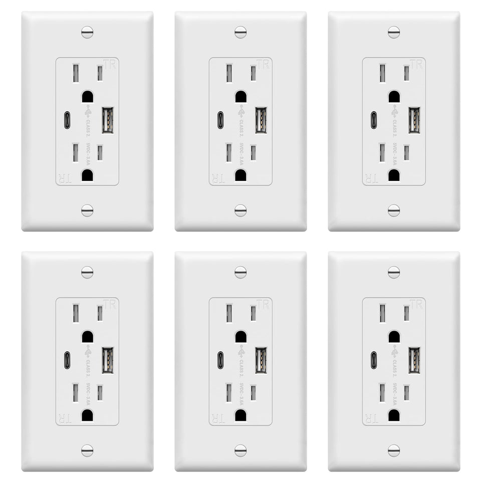 TOPGREENER USB outlet with Type-C and Type-A ports for versatile charging on a wall