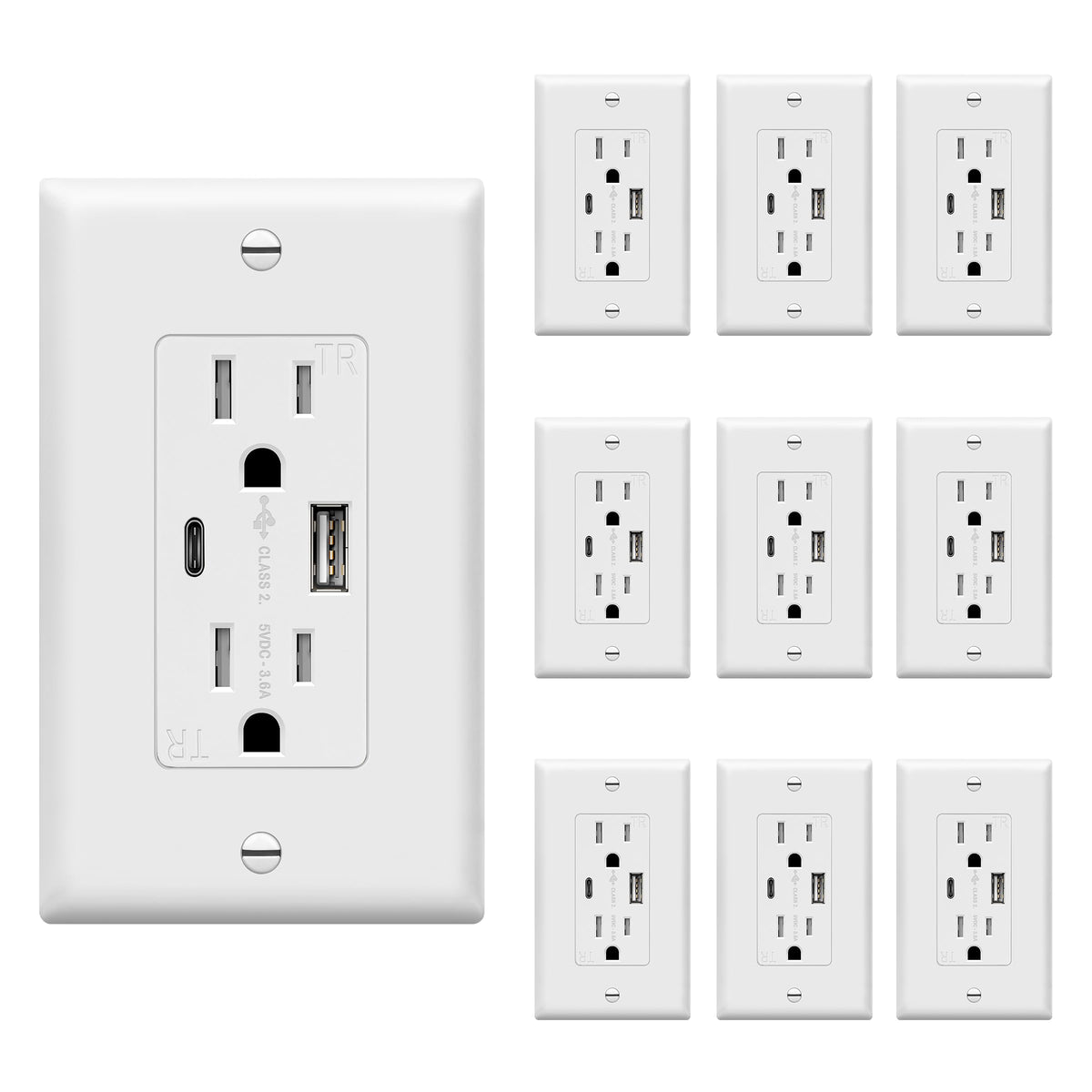 TOPGREENER USB outlet with Type-C and Type-A ports for optimized device charging