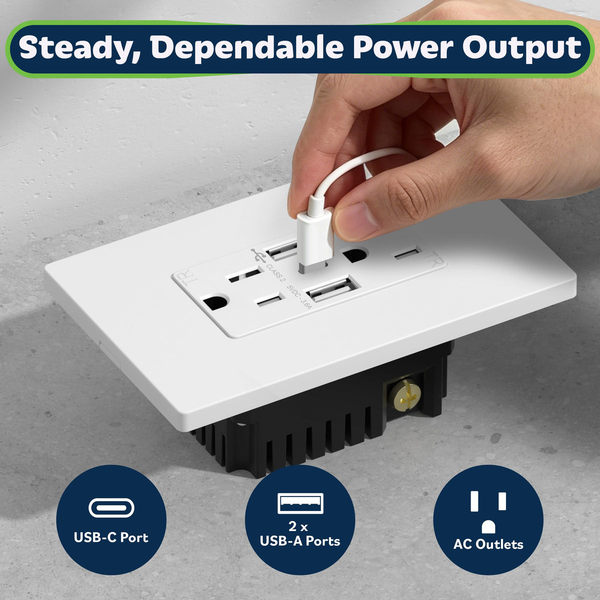 TOPGREENER wall plate USB outlet installed in-wall for clean integration