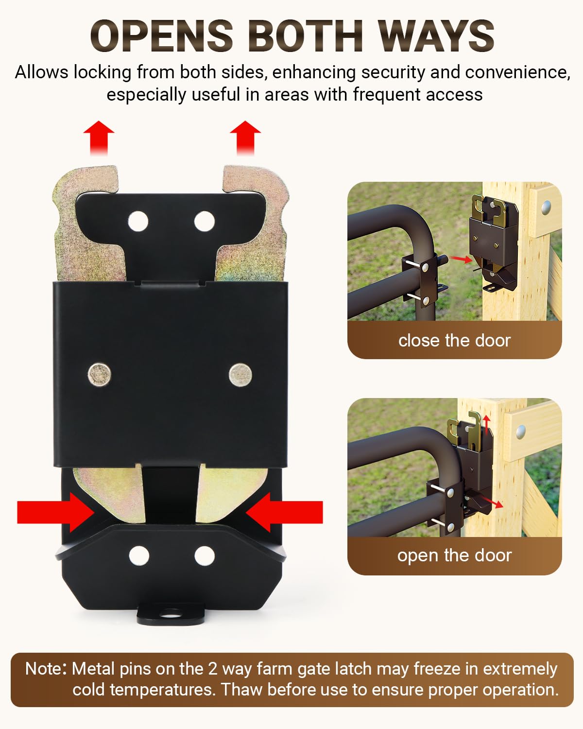 Toplamper gate latch installation on a round tube shows universal fit.