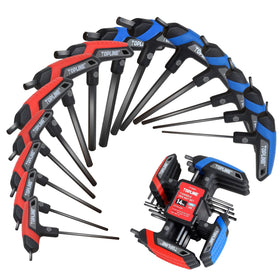 Topline 14-piece T-handle hex keys organized on storage rack for quick access