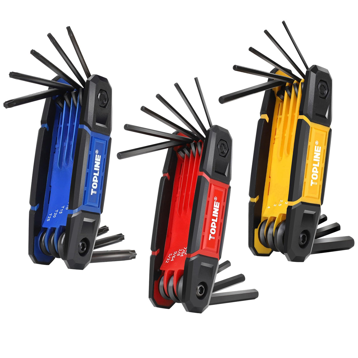 Topline folding 25-piece allen wrench set folded for portable storage and easy grab-and-go tasks.