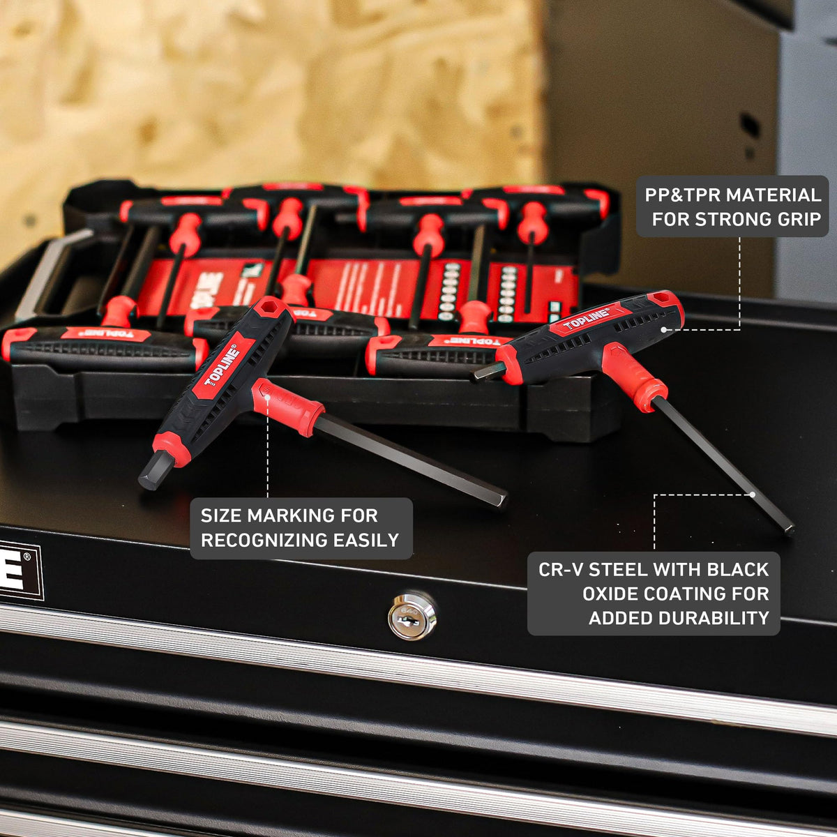 Topline chamfered-edge entry guides easy hex key insertion
