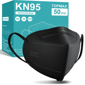 TopMAX KN95 50-pack box shows bulk packaging for easy storage and access