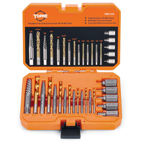 TopMe 19 piece screw extractor set with left handed bits in a compact case for quick repairs.