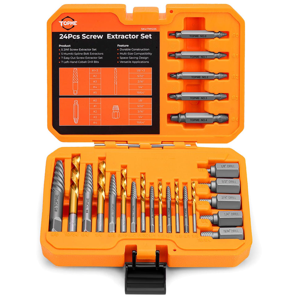 TopME 24pc screw extractor set ready to tackle stubborn fasteners