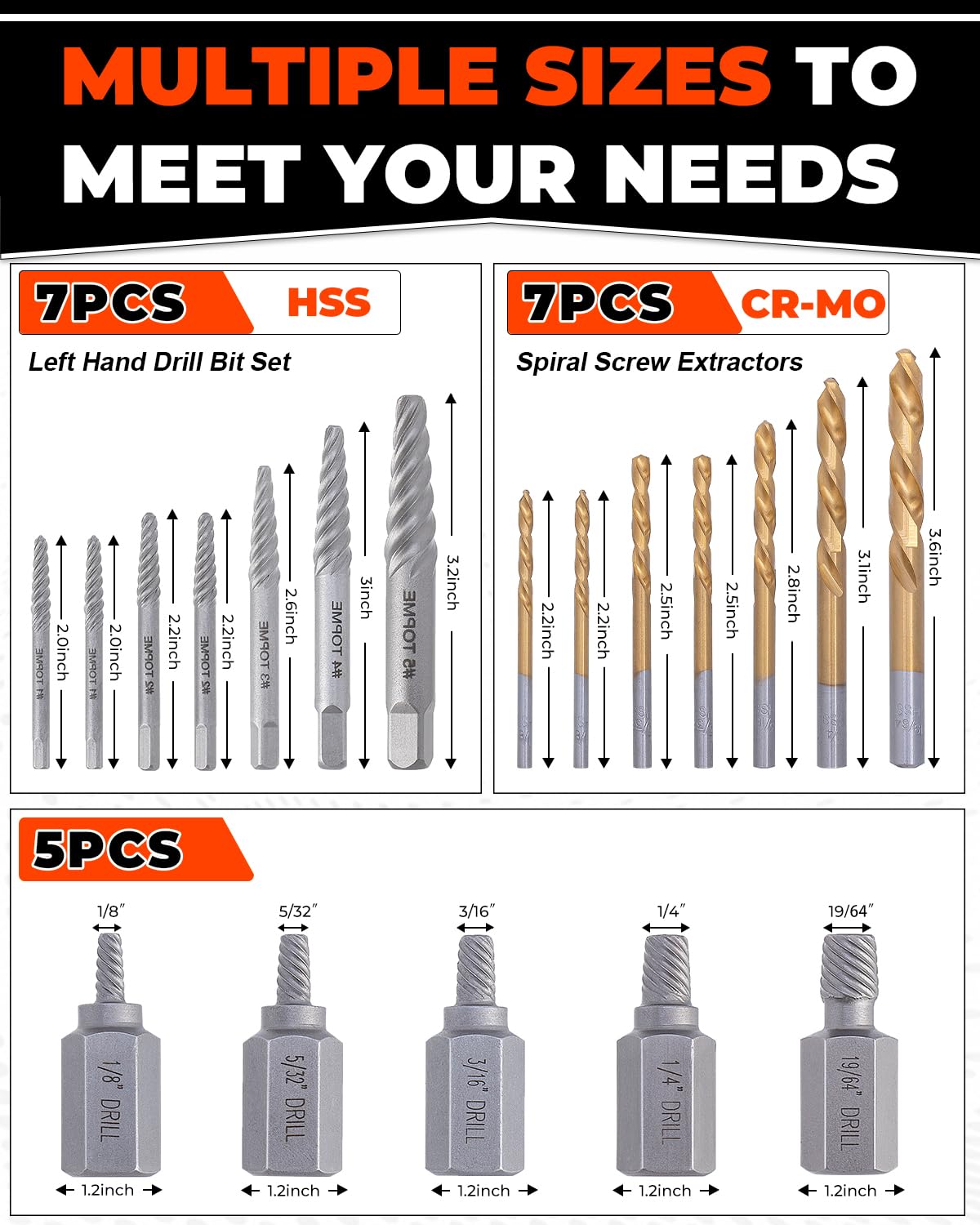TopMe left handed drill bits with titanium coating for strength and durability.