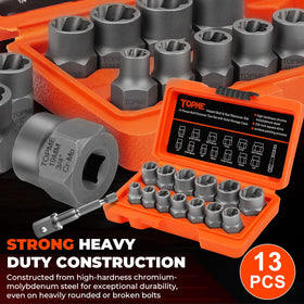 Reverse-spiral teeth on extractors grip seized bolts securely.