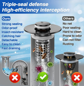 TopmeiUP 2-in-1 anti-clog design traps debris and preserves smooth drainage.