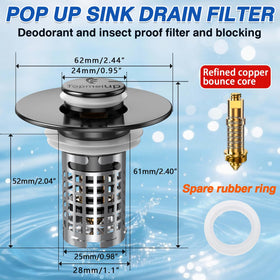 TopmeiUP bathroom sink drain strainer safely traps hair while allowing steady flow.