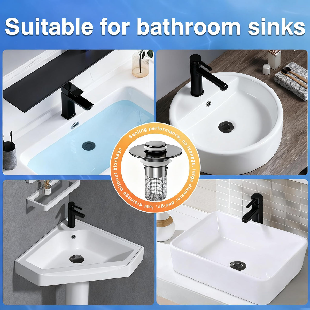TopmeiUP wide compatibility fits most 1.0-1.2 inch drains securely