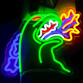 TOPQUALI Dinosaur neon light for gaming room with dimmable brightness.