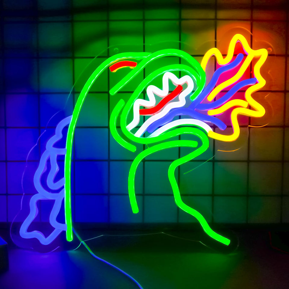TOPQUALI Monster neon dinosaur wall sign, USB powered for vibrant bedroom decor.