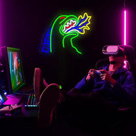 TOPQUALI Neon wall art for game rooms with a playful monster theme.