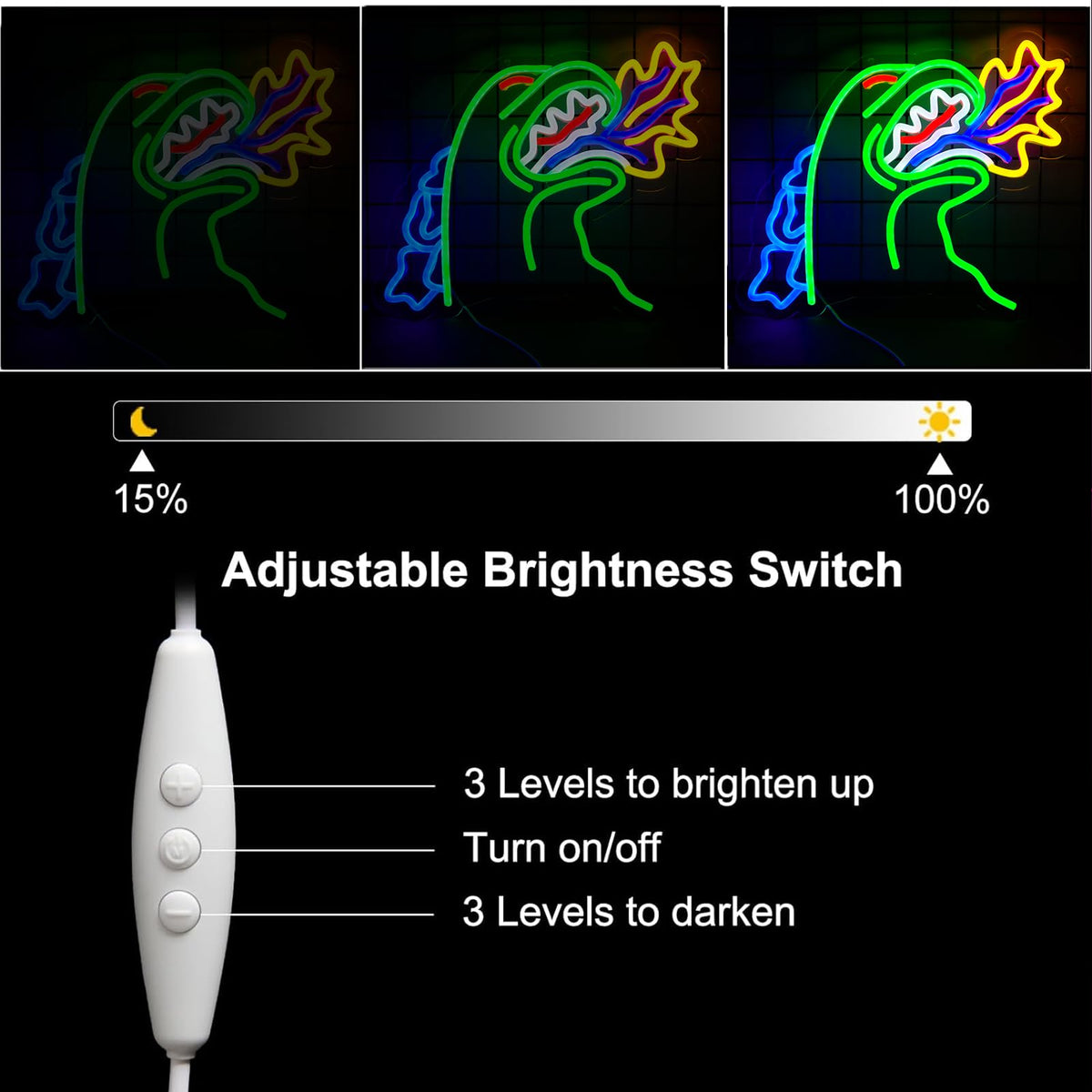 TOPQUALI Dinosaur neon light, USB-powered, perfect for boys' rooms.
