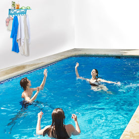 Topspeeder wall-mount blue pool rack adds bright decor to walls.