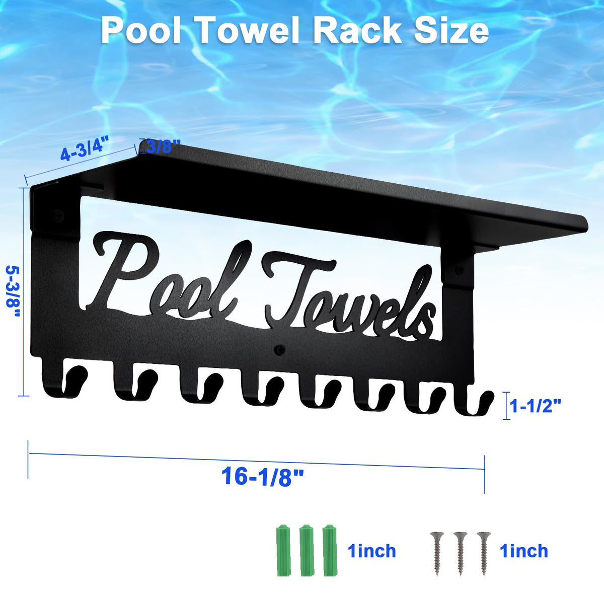 Topspeeder wall-mounted pool rack in matte black for poolside use.