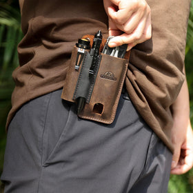 Topstache dark brown leather tool holder protects tools for daily use.
