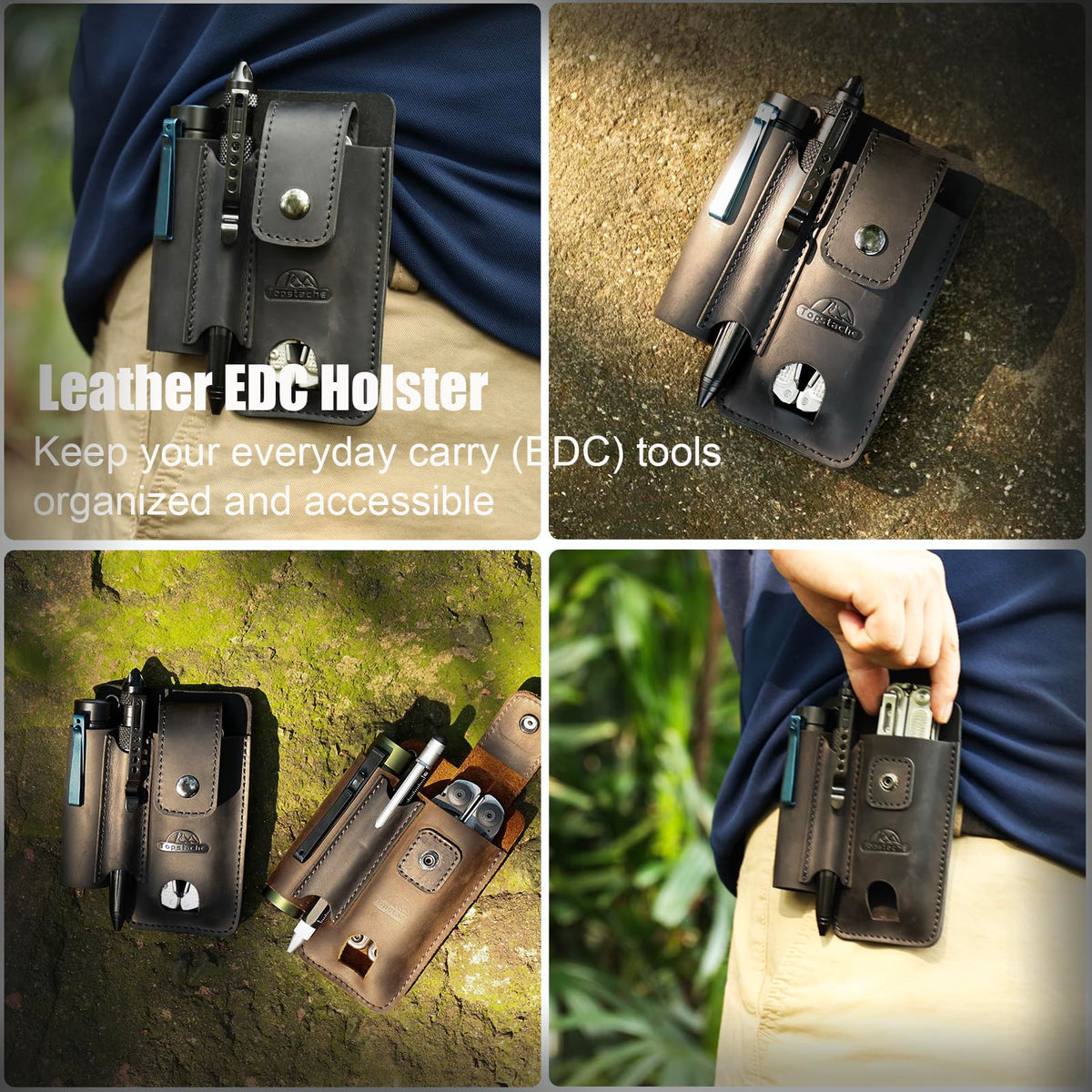 Topstache EDC pouch main pocket with flap offers secure storage for tools and pens.